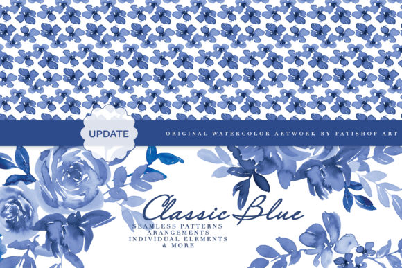 Elevating Designs with Classic Blue Watercolor Floral Clipart