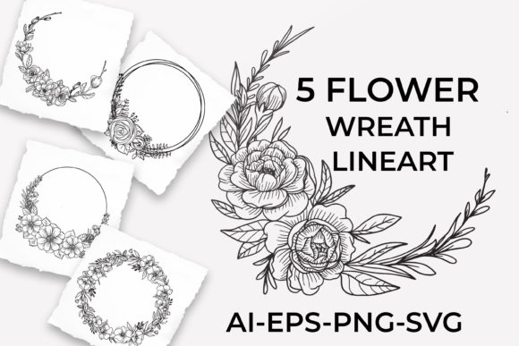 Evaluating the Set of Floral Wreath Line Art for Professional Design