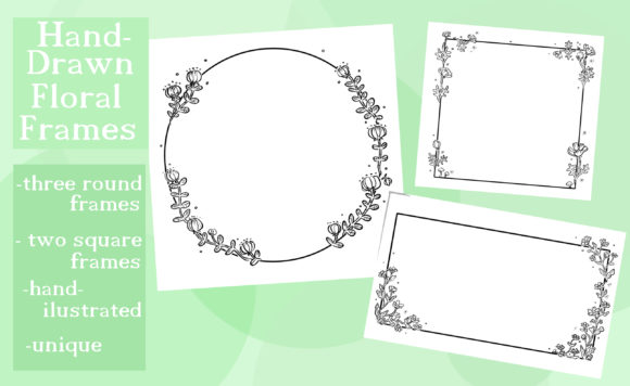 Five Hand-Drawn Dainty Floral Frames: Elevating Digital and Print Design