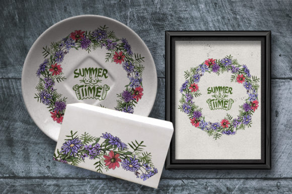 Floral Wreath with Asters Design Assets