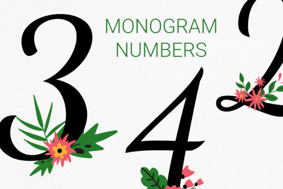 Monogram Floral Numbers Clipart for Tropical Designs